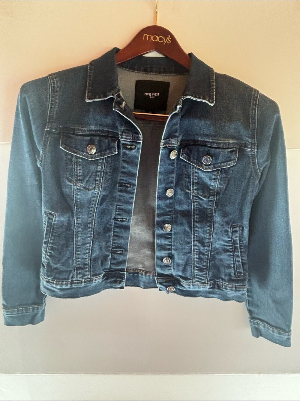 Nine West Jeans Women's Blue Button Front Denim Jacket Pockets Short Size S